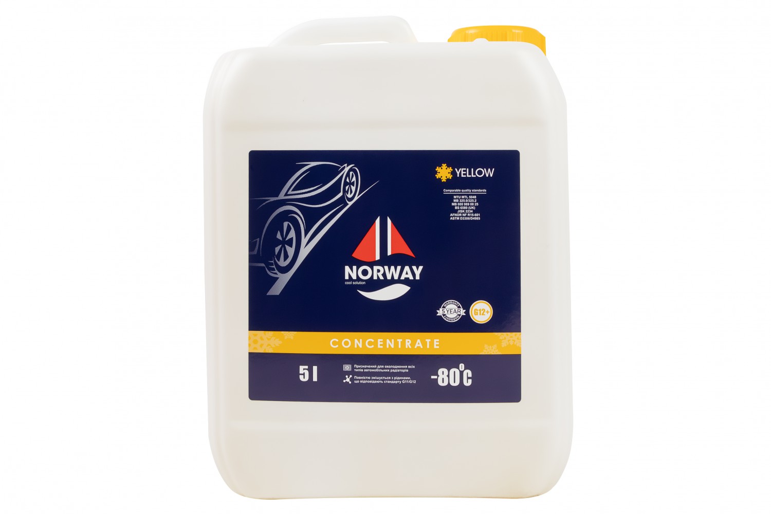 КОНЦЕНТРАТ АВТОРІДИНИ ОХОЛОДЖУЮЧОЇ «АНТИФРИЗ NORWAY G 12+ - 80°С» (ЖОВТИЙ) 5Л.